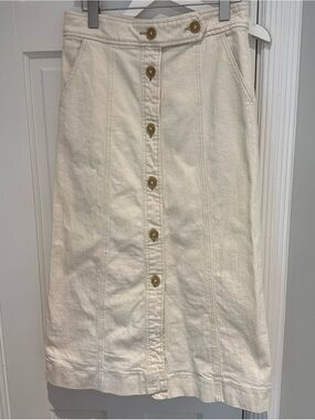 G -Label Goop Gwyneth Paltrow Cream Cotton Blend button Front Skirt 8 Excellent